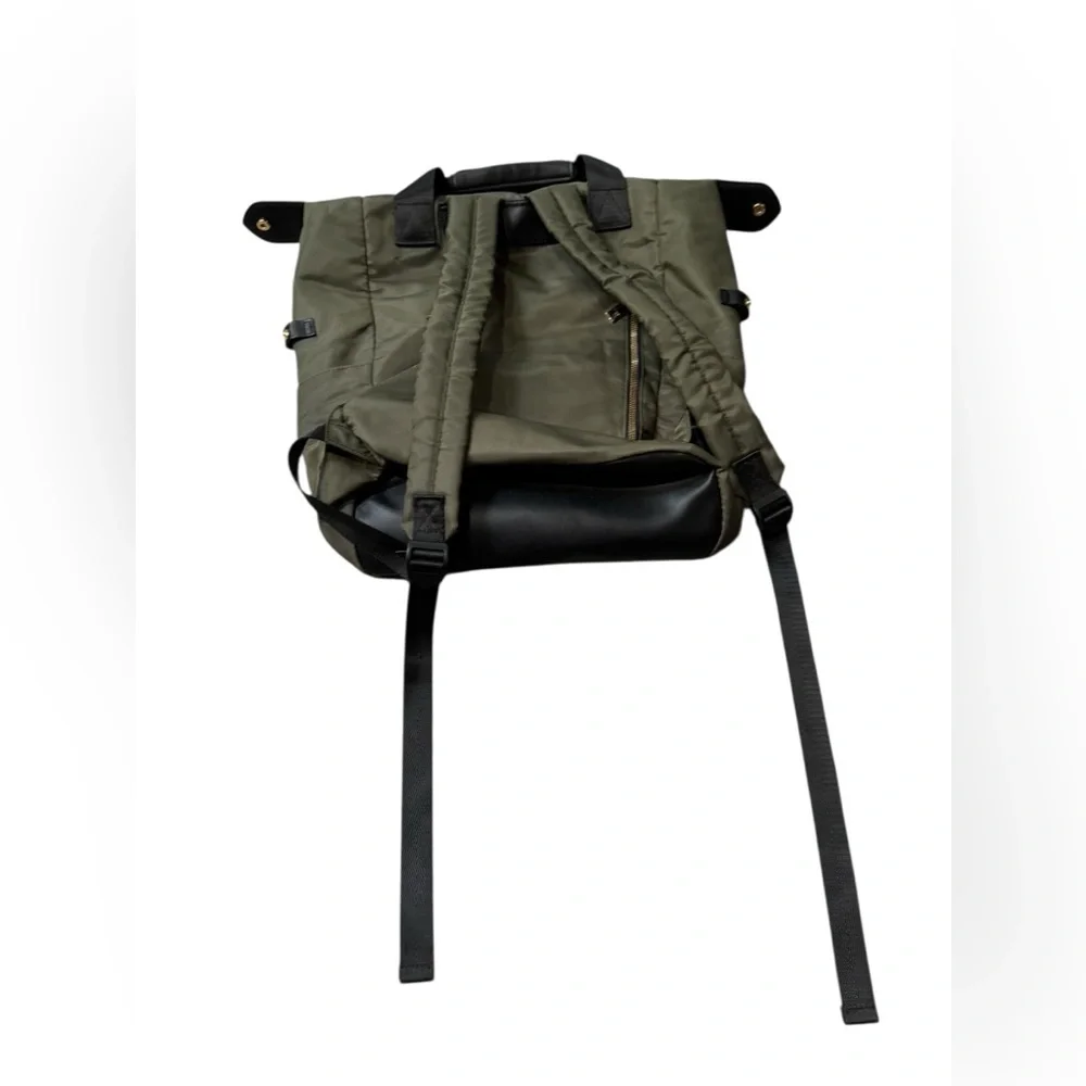 Olive Green Nylon Tote Bag backpack with Black Trim
